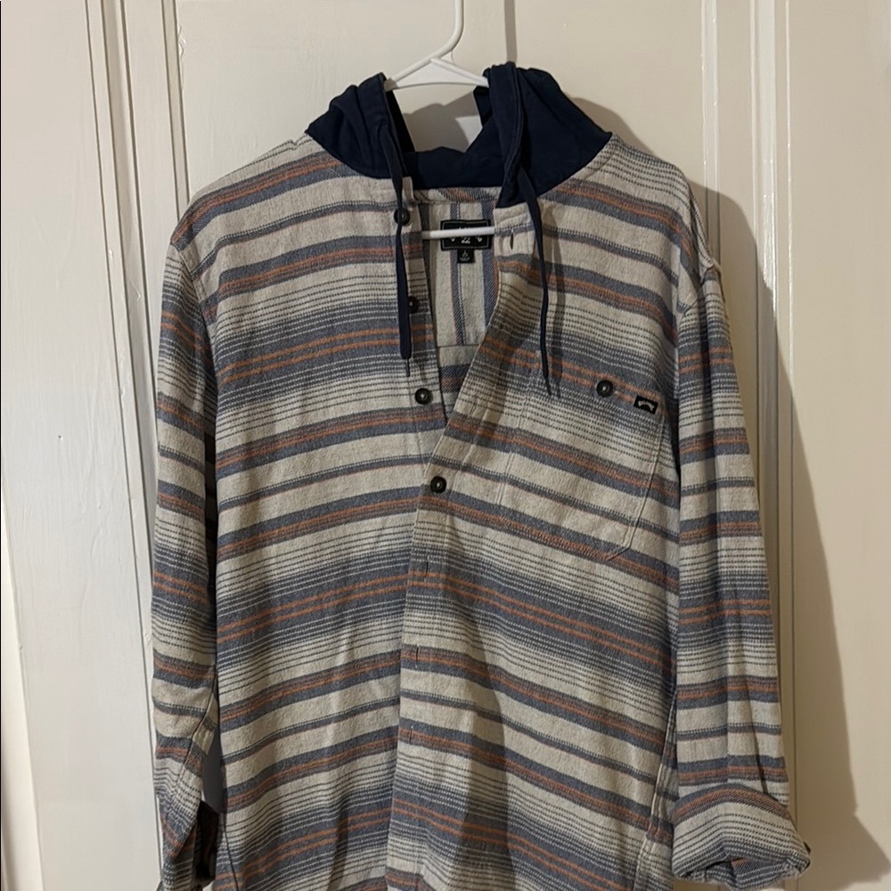 Billabong Striped Hooded Shirt with Button Details